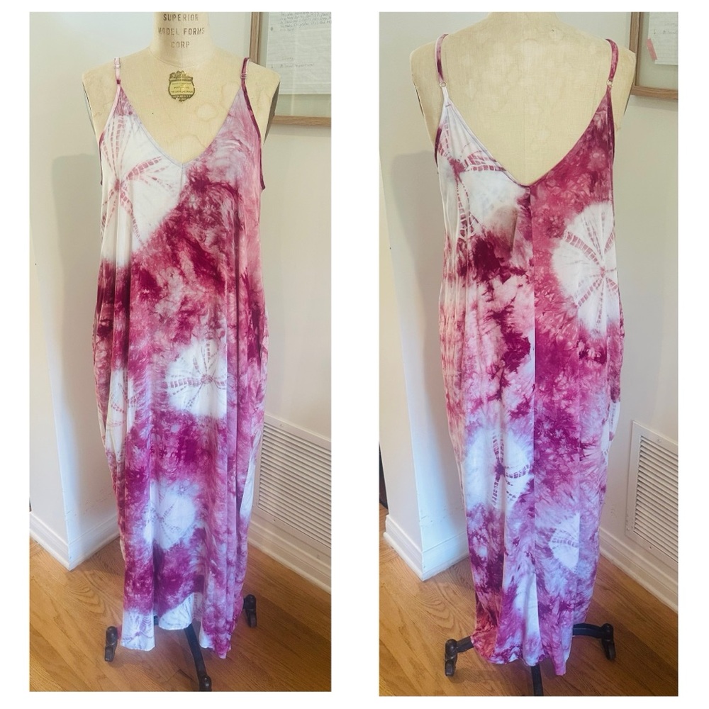 Kai Aloha Magenta Tie Dye Maxi Dress Cocoon Cover-Up, S/M, NWT